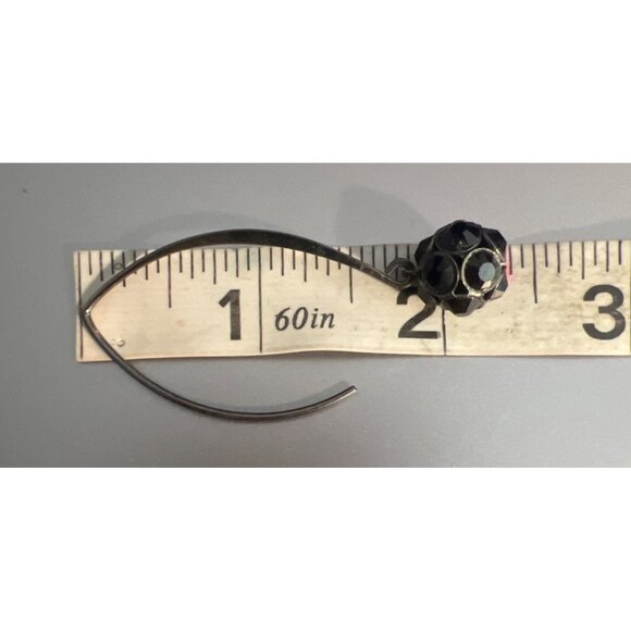 Gunmetal Modern Hoop Earrings Black Glass Faceted Rhinestone Bead Bauble 2.25" - Picture 4 of 4